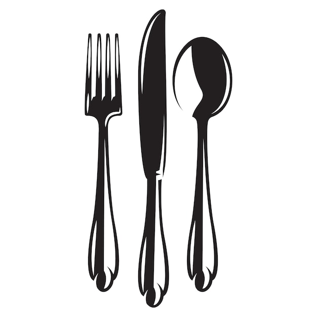 Vector monochrome set of cutlery fork spoon knife