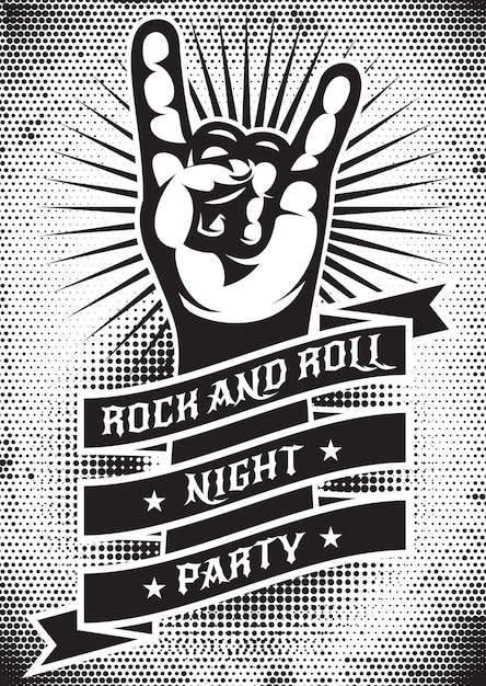 Vector monochrome template for design of a grunge poster on the theme of rock night party