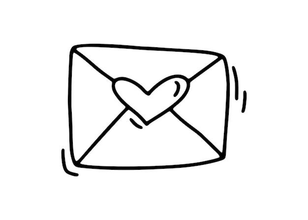 Vector monoline envelope Valentines Day Hand Drawn icon Heart Holiday sketch doodle Design