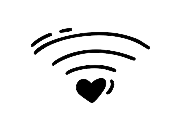 Vector monoline heart how wifi icon Valentines Day Hand Drawn Holiday sketch doodle Design plant