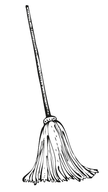 Vector mop illustration oldfashioned mop with wooden stick