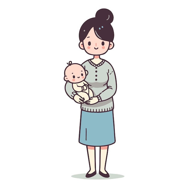 vector of mother holding baby