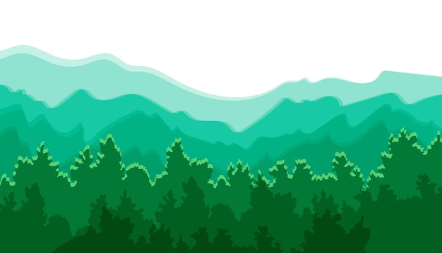 Vector Mountains Background Green Forest Colorful Illustration Flat Layers Graphic Backdrop