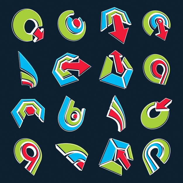 Vector multimedia signs collection isolated on black background. 3d colorful abstract design elements, can be used in web and graphic design and as marketing symbols.