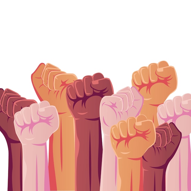 vector multiracial raised fists concept illustration in gradient design