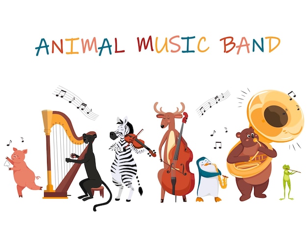 Vector music animals music band characters Cute cartoon animals playing music