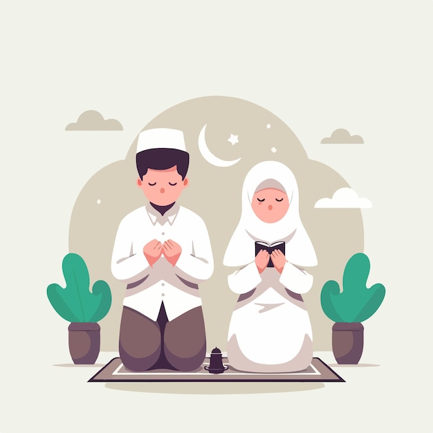 Vector muslim couple is praying