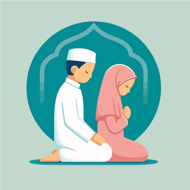 Vector muslim couple is praying