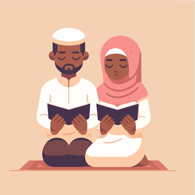 Vector muslim couple is praying