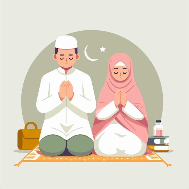 Vector muslim couple is praying