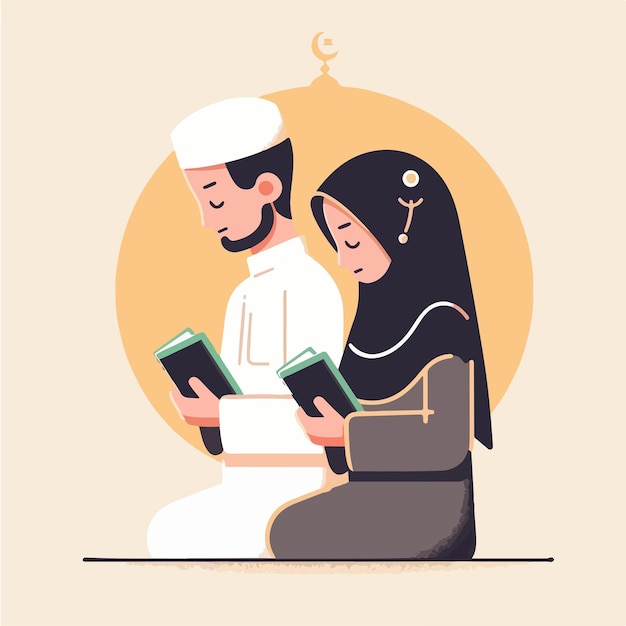 Vector muslim couple is praying