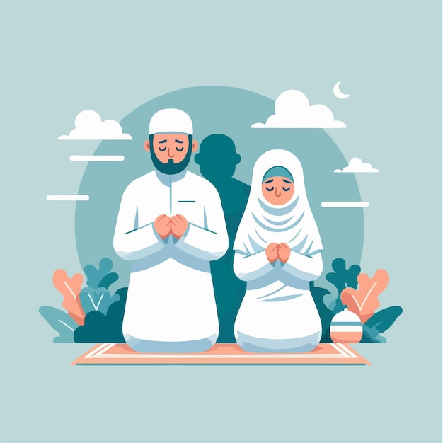 Vector muslim couple is praying