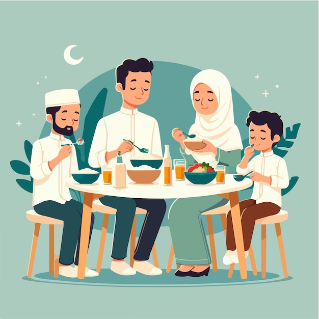 Vector vector muslim family eating together