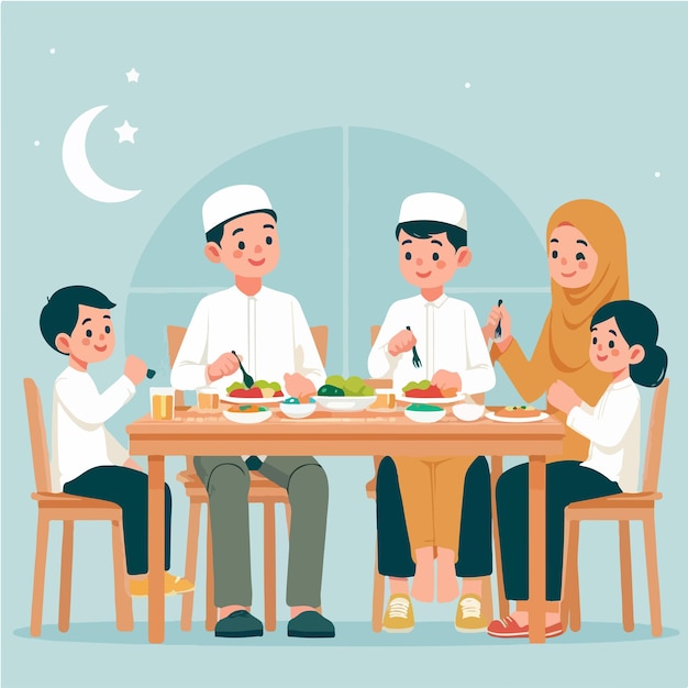 Vector Muslim family eating together