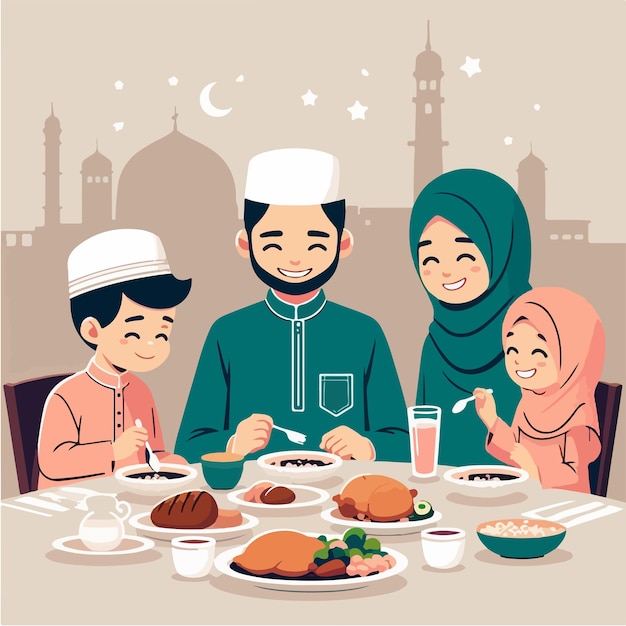 Vector vector muslim family eating together