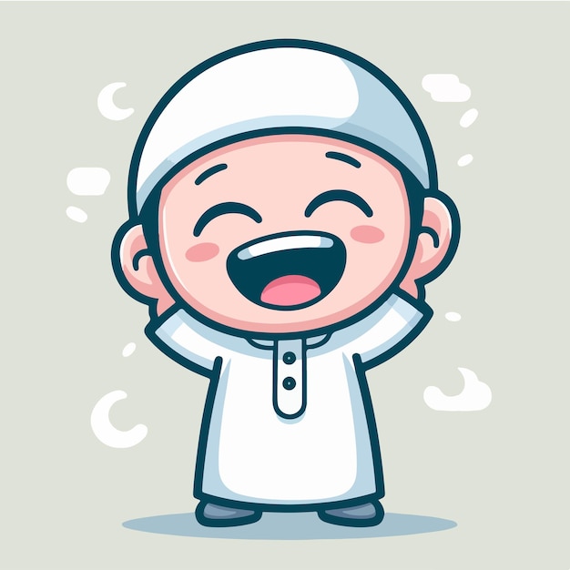 Vector Muslim kid is happy cheerful and excited with a simple and cartoon flat design style