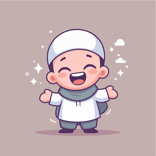 Vector Muslim kid is happy cheerful and excited with a simple and cartoon flat design style