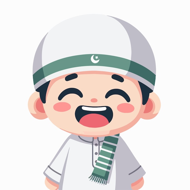 Vector Muslim kid is happy cheerful and excited with a simple and cartoon flat design style