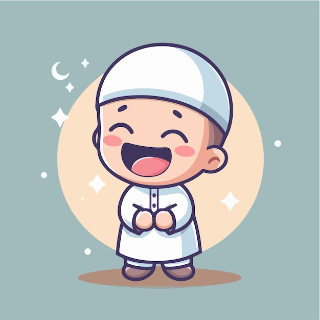 Vector Muslim kid is happy cheerful and excited with a simple and cartoon flat design style