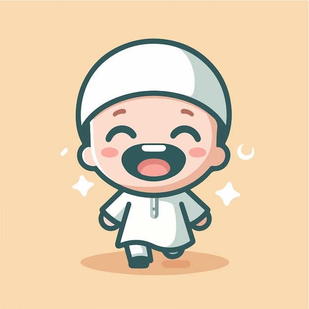 Vector Muslim kid is happy cheerful and excited with a simple and cartoon flat design style