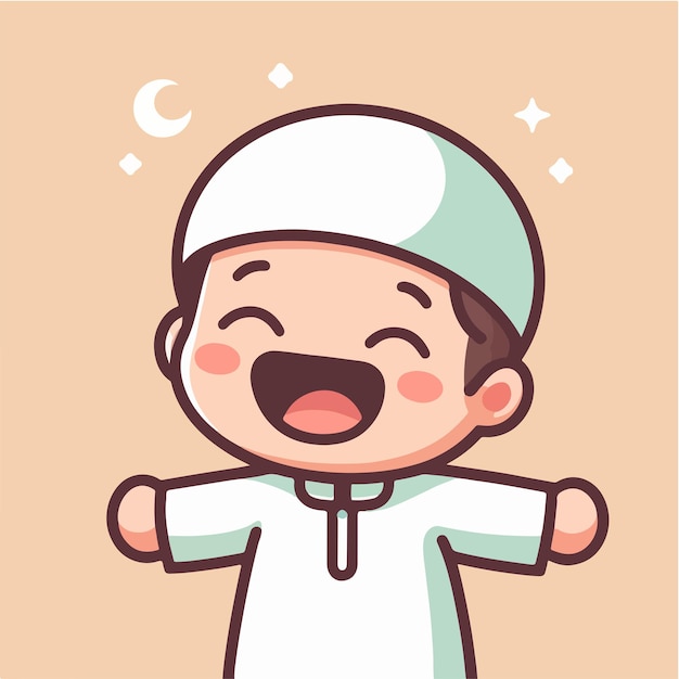 Vector Muslim kid is happy cheerful and excited with a simple and cartoon flat design style