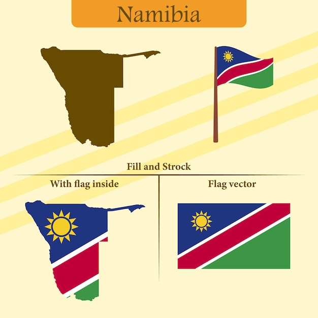 Vector Namibia map vector states and lines and full with vector flag and flag map