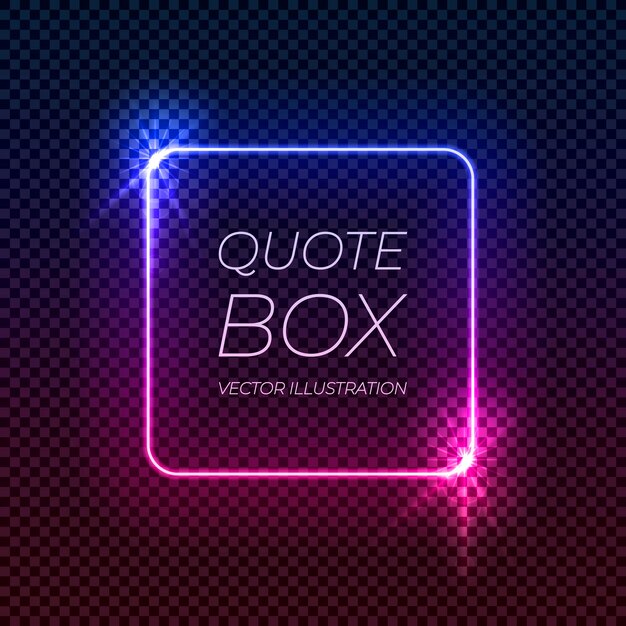 Vector vector neon colored gradient square frame template isolated on dark transparent background pink and