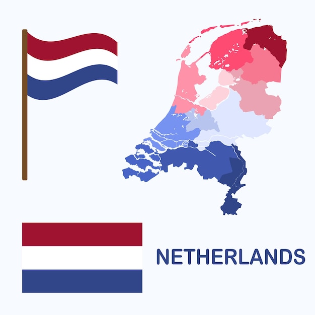 Vector Netherlands map vector image of regions of Netherlands flag of Nethelands