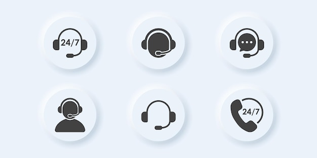 Vector neumorphic style Customer Call Support button set for UI design