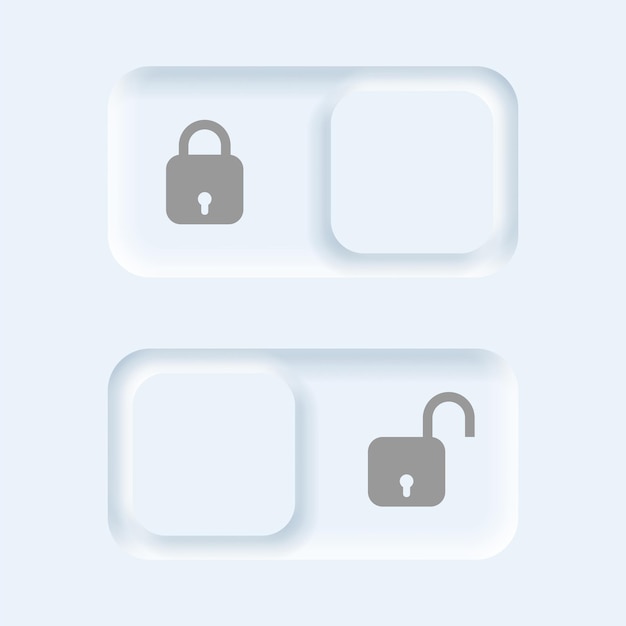 Vector neumorphic style Lock and Unlock toggle button set for UI design