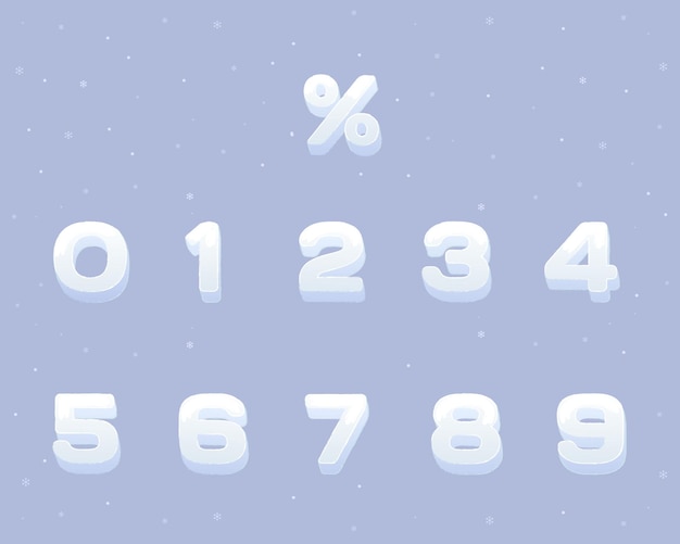 Vector number collection winter light ice and snow style