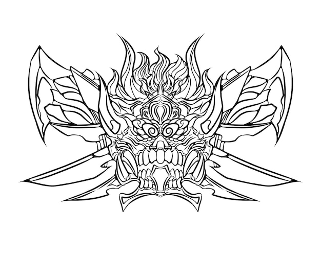 Vector oni mask design line art