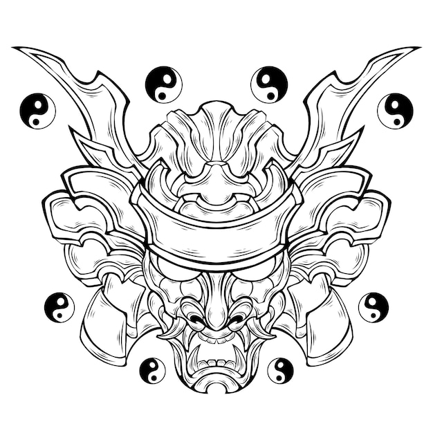 Vector Oni mask samurai tribal tattoo illustration