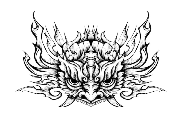 vector oni mask tattoo illustration Free Vector