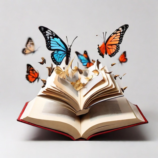 Vector an open book with butterflies flying out of it