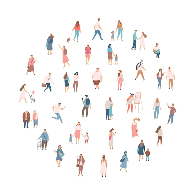 Vector outdoor people silhouette flat collection isolated on white Crowd of people