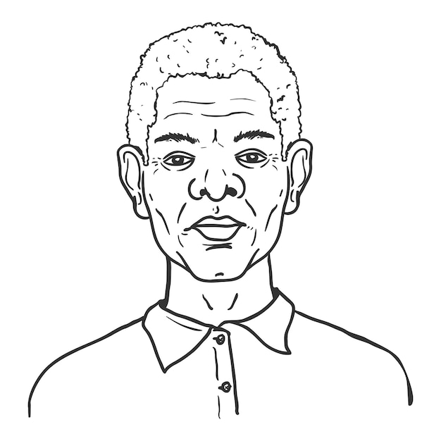 Vector Outline Avatar - Old Afro American Man. Male Character Portrait.