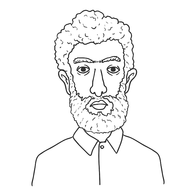 Vector Outline Character - Arabian Man with Curly Hair and Beard