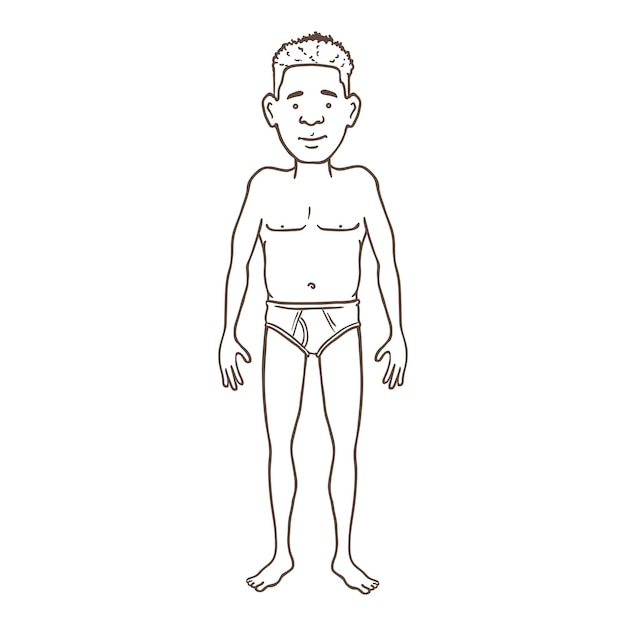 Vector Outline Character - Young Afroamerican Man in Underpants