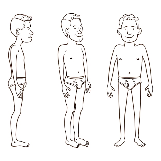 Vector Outline Character  Young Man in White Underpants Set of Different Foreshortening