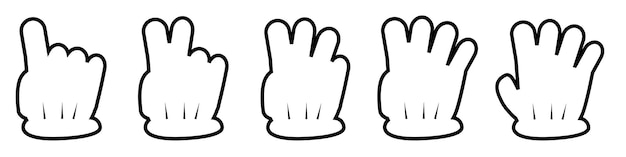 Vector Outline Doodle Counting 12345 or Vote Hand with glove xA