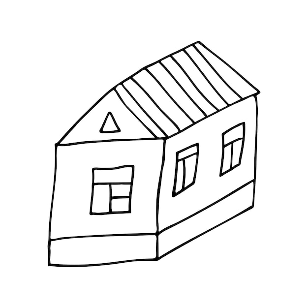 Vector outline doodle house Isolated linear building on white