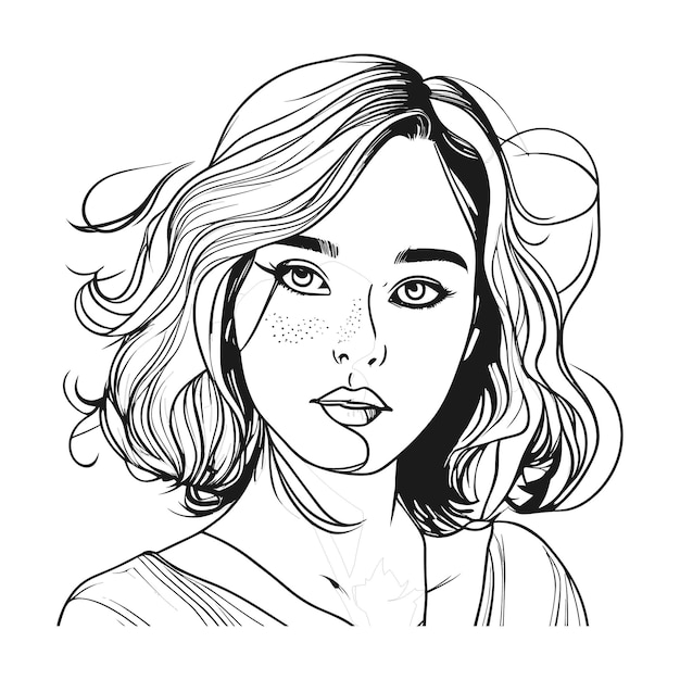 Vector outline drawing of a girl