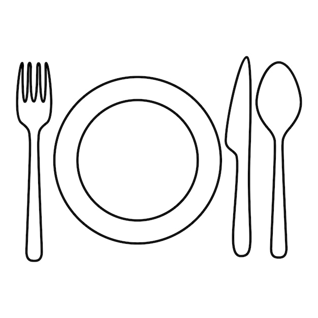 Vector Outline Lunch Icon Cutlery and Plate