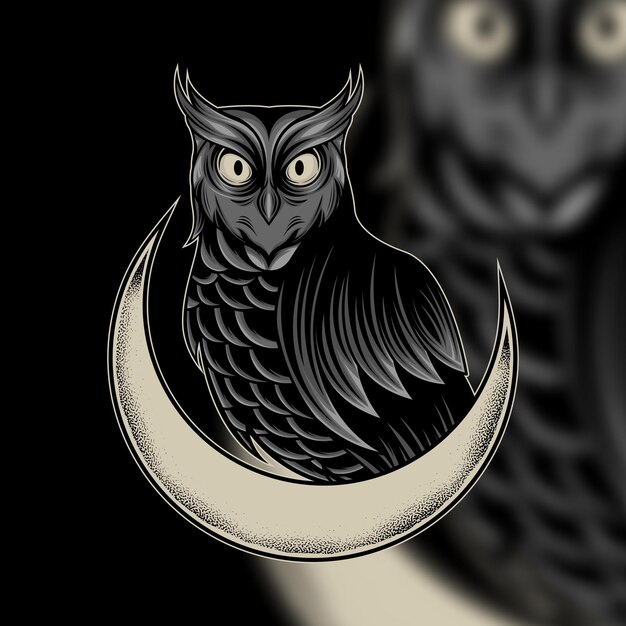 Vector vector owl with moon illustration