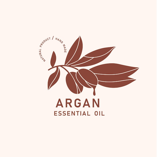 Vector packaging design element and icon in linear style argan oil healthy vegan food Logo sign