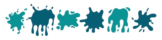 Vector paint splashes set Abstract turquoise green and blue blots Colorful cartoon paint splatter collection