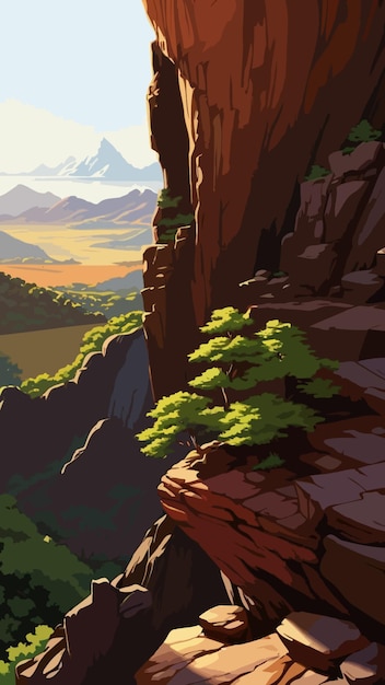 Vector of a painting of a mountain with a view of the mountains