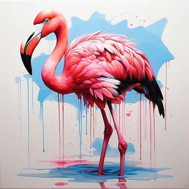 Vector a painting of a pink flamingo standing in a puddle of water