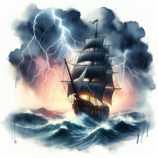 Vector a painting of a ship in a stormy sea a detailed matte painting